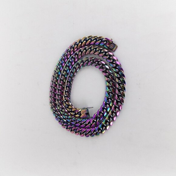 Miami Iridescent Rainbow Cuban Chain Necklace 32" Stainless Steel Heavy Chunky - Picture 4 of 7